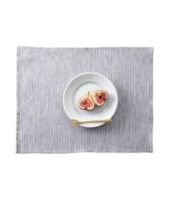 Fog Linen Work Linen Placemat Grey White Stripes
