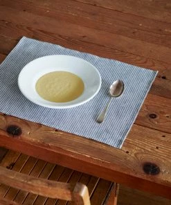 Fog Linen Work Linen Placemat Grey White Stripes