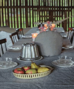 Fog Linen Work Linen Tablecloths & Nakins Linen Tablecloth Grey White Stripes