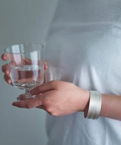 Fog Linen Work Accessories Brass Silver Plated Wide Bracelet Herringbone