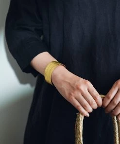 Fog Linen Work Accessories Brass Wide Bracelet Herringbone