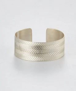 Fog Linen Work Accessories Brass Silver Plated Wide Bracelet Herringbone 7 Fog Linen Work Accessories Brass Silver Plated Wide Bracelet Herringbone