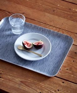 Fog Linen Work Linen Tray L Grey White Stripes