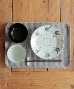 Fog Linen Work Linen Tray L Grey White Stripes