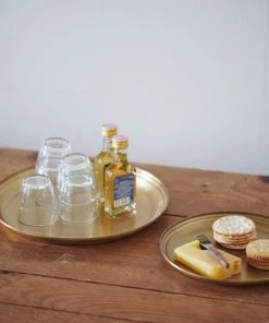Fog Linen Work Brass Serving Tray Round L Trays & Cutlery