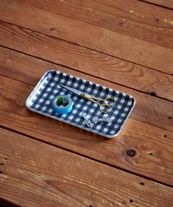 Fog Linen Work Linen Tray S Navy White Checks