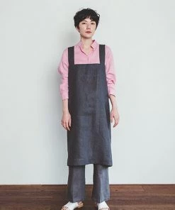 Fog Linen Work Kitchen & Table Linen Square Cross Apron Gris Blue