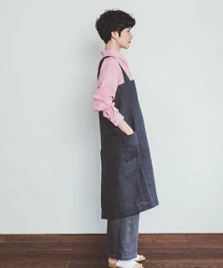 Fog Linen Work Kitchen & Table Linen Square Cross Apron Gris Blue