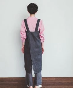 Fog Linen Work Kitchen & Table Linen Square Cross Apron Gris Blue