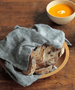 Fog Linen Work Linen Kitchen Cloth Herringbone Black Kitchen & Table