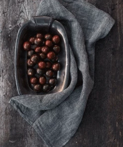 Fog Linen Work Linen Kitchen Cloth Herringbone Black Kitchen & Table