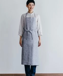 Fog Linen Work Full Apron Grey White Stripes Kitchen & Table