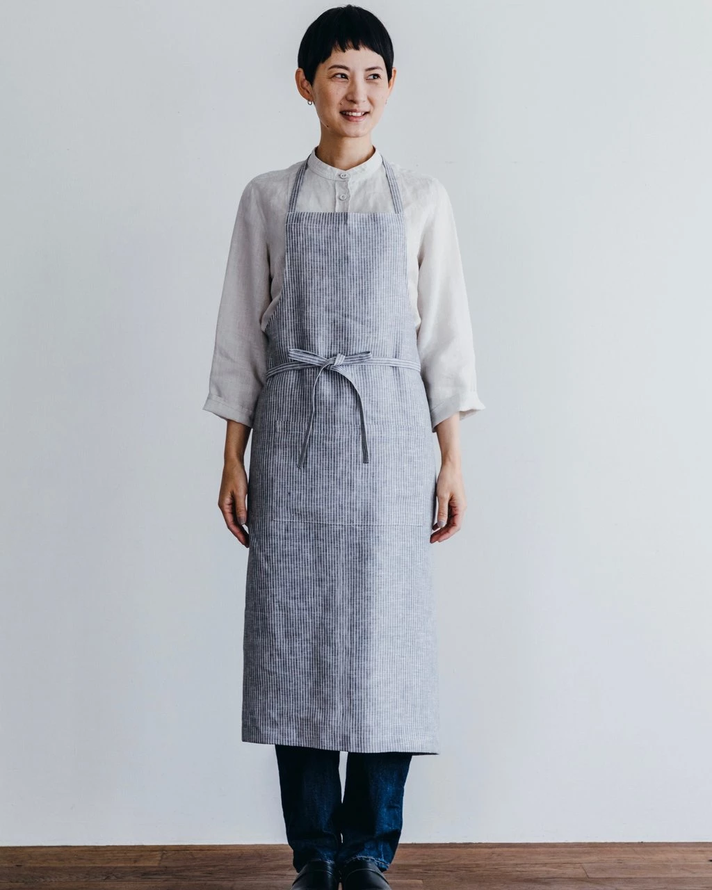 Fog Linen Work Full Apron Grey White Stripes Kitchen & Table 3 Fog Linen Work Full Apron Grey White Stripes Kitchen & Table