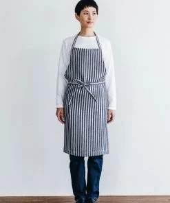 Fog Linen Work Linen Daily Apron Navy Border Kitchen & Table