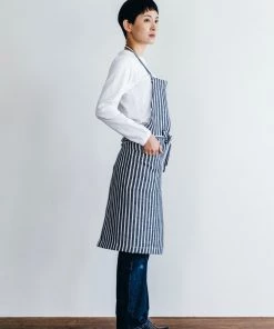 Fog Linen Work Linen Daily Apron Navy Border Kitchen & Table