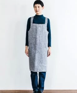 Fog Linen Work Cross Back Work Apron Herringbone