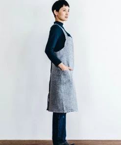 Fog Linen Work Cross Back Work Apron Herringbone