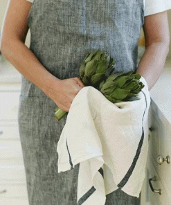 Fog Linen Work Kitchen & Table Thick Linen Kitchen Cloth White Navy