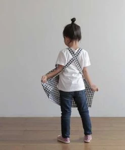 Fog Linen Work Linen Kid Apron Navy White Checks Linen Aprons