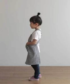 Fog Linen Work Linen Kid Apron Navy White Checks Linen Aprons