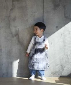 Fog Linen Work Linen Kid Apron Navy White Checks Linen Aprons