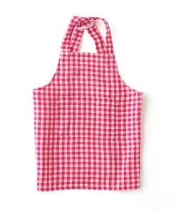 Fog Linen Work Linen Kid Apron Pink White Checks