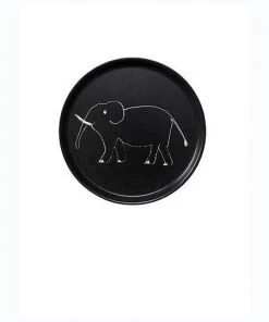 Fog Linen Work Linen Tray Round Elephant Black Linen Trays