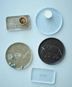 Fog Linen Work Linen Tray Round Elephant Black Linen Trays