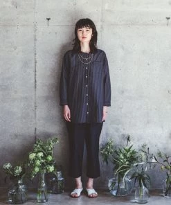 FOG LINEN WORK EUROPE Damini Shirt Navy Stripe