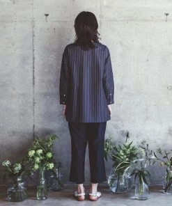 FOG LINEN WORK EUROPE Damini Shirt Navy Stripe