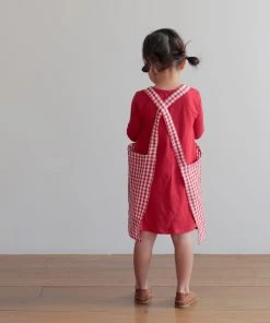Fog Linen Work Linen Kid Apron Pink White Checks