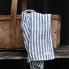 Fog Linen Work Bed & Bath Chambray Linen Towel M "Navy White Stripes"