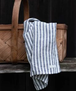 Fog Linen Work Bed & Bath Chambray Linen Towel M "Navy White Stripes"