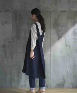 Fog Linen Work Linen Japanese Over-Apron Navy
