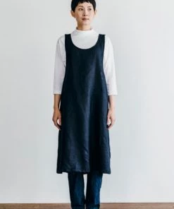 Fog Linen Work Linen Japanese Over-Apron Navy