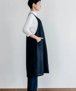 Fog Linen Work Linen Japanese Over-Apron Navy
