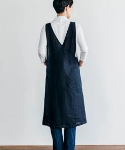 Fog Linen Work Linen Japanese Over-Apron Navy