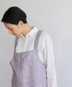 Fog Linen Work Cross Back Work Apron Grey White Stripes