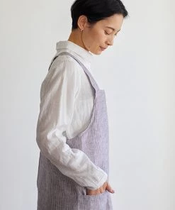 Fog Linen Work Cross Back Work Apron Grey White Stripes