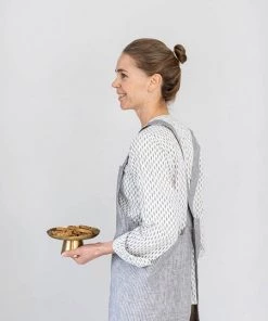 Fog Linen Work Cross Back Work Apron Grey White Stripes