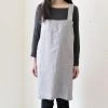 Fog Linen Work Linen Square Cross Apron Grey White Stripe