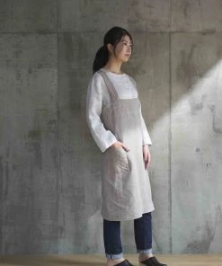 Fog Linen Work Linen Square Cross Apron Natural