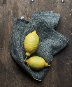 Fog Linen Work Linen Kitchen Cloth Herringbone Black Kitchen & Table