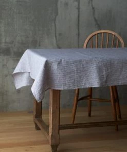Fog Linen Work Linen Tablecloths & Nakins Linen Tablecloth Grey White Stripes
