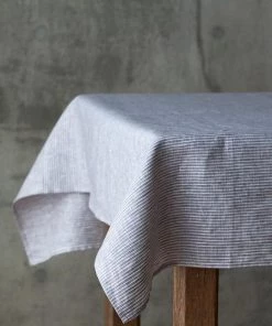 Fog Linen Work Linen Tablecloths & Nakins Linen Tablecloth Grey White Stripes