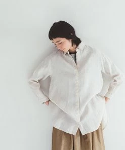 FOG LINEN WORK EUROPE Kaho Oversized Shirt ECRU BEIGE Women's Clothing