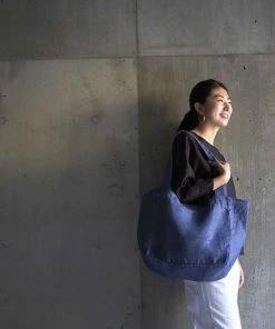 Fog Linen Work Accessories June Tote Bag Denim Blue