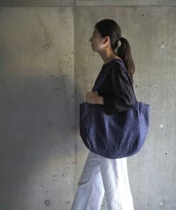 Fog Linen Work Accessories June Tote Bag Denim Navy