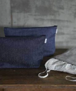 Fog Linen Work Romy Pouch L Denim Blue Accessories