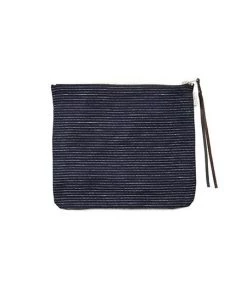 Fog Linen Work Canna Pouch Navy Pin Stripes Large Accessories